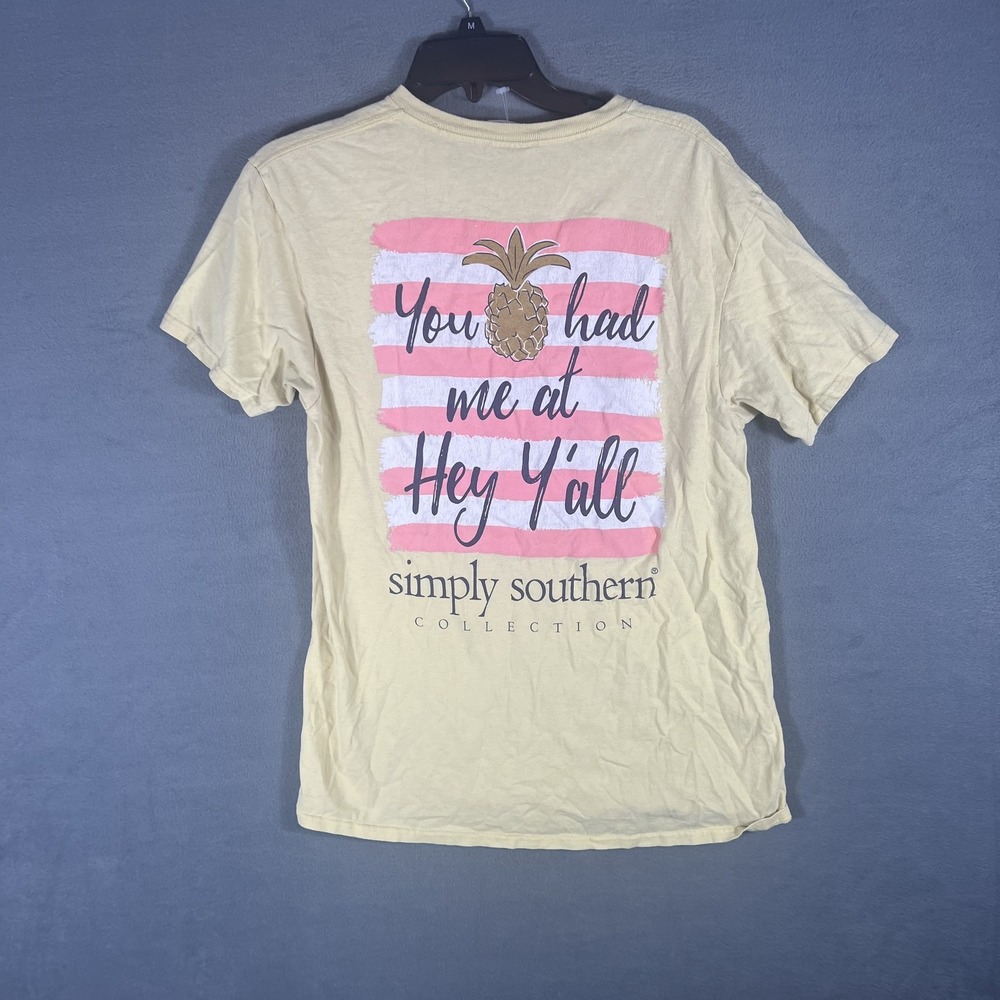 Simply Southern Women's Yellow Pineapple Graphic T-Shirt "You Had Me At Hey - Picture 7 of 7